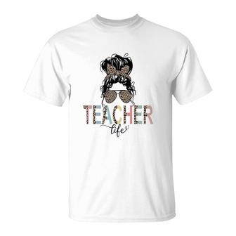 Teacher Life Leopard Badass Teacher Gift T-Shirt - Seseable