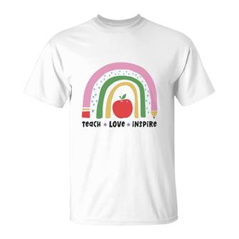 Teacher Rainbow Teach Love Inspire Apple T-Shirt - Seseable