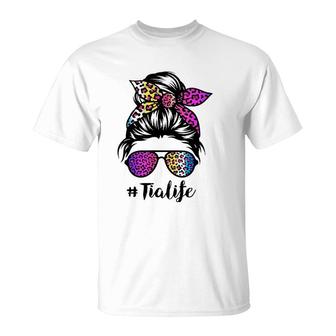 Tia Life With Rainbow Leopard Messy Bun T-shirt - Thegiftio UK