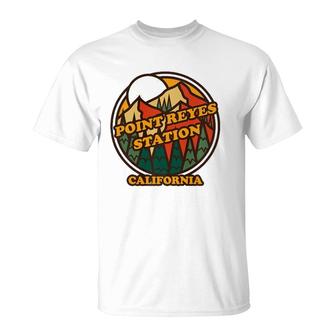 Vintage Point Reyes Station California Mountain Hiking Print T-Shirt | Mazezy