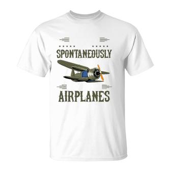 Warning May Spontaneously Talk About Airplanes Pilot T-Shirt - Seseable