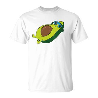 Womens Avocado With Sunglasses Vegetable Relaxing Avocado V-Neck T-Shirt | Mazezy