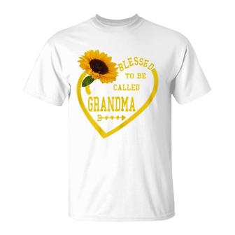 Womens Blessed To Be Called Grandma Mothers Day Sunflower Hearts T-Shirt - Seseable