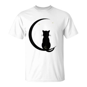 Womens Double Moon Cat V-Neck T-Shirt | Mazezy