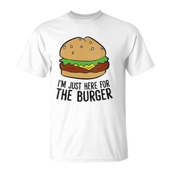 Womens Funny Hamburger Fast Food Im Just Here For The Burger V-Neck T-Shirt