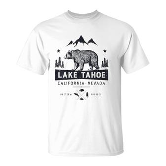 Womens Lake Tahoe National Park California Nevada Vintage Bear Men V-Neck T-Shirt | Mazezy