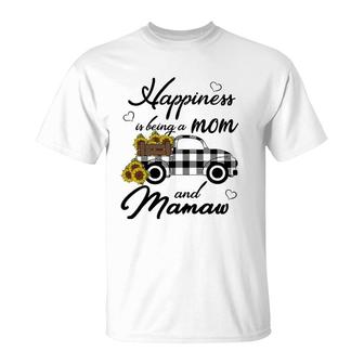 Womens Sunflower Grandma Happiness Is Being A Mom And Mamaw T-Shirt - Seseable