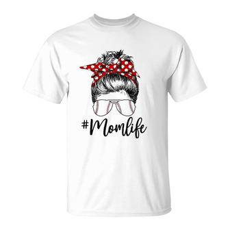 Womens Womens Mom Life Softball Baseball Mothers Day Messy Bun Raglan Baseball Tee T-Shirt | Seseable UK