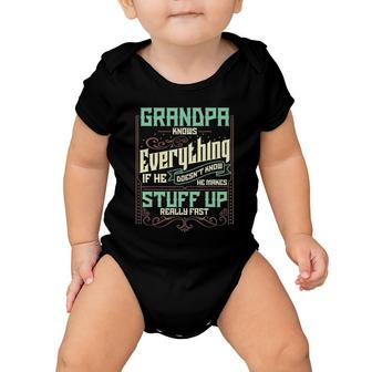 Mens Grandpa Knows Everything Funny Grandpa Fathers Day Baby Onesie - Seseable