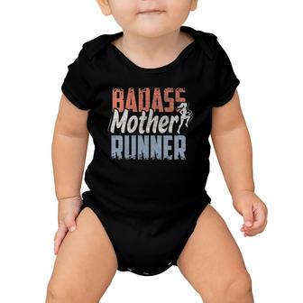 Womens Badass Mother Runner Funny Running & Cardio Gift V-Neck Baby Onesie | Mazezy