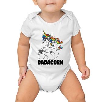 Muscle Unicorn Dad Baby Daughter Shoulder Sitting Dadacorn Baby Onesie | Mazezy