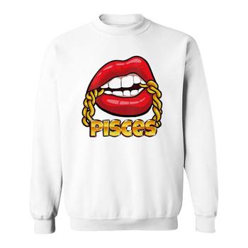 Juicy Lips Gold Chain Pisces Zodiac Sign V-Neck Long Sleeve