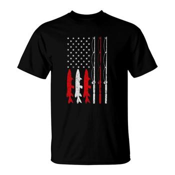 American Flag Patriotic Fishing Pole Fishermans Design Kids T