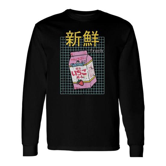 Japanese Strawberry Milk Carton Kawaii Japan Aesthetic Long Sleeve T Shirt Seseable CA