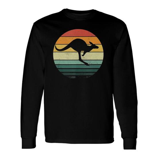 Sunset 70S Australia Kangaroo T-Shirt | Mazezy Sleeve T-Shirt Long Retro Nature Vintage Animal