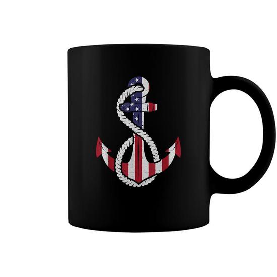 American Flag Anchor Patriotic Memorial Day 4th of July Coffee Mug