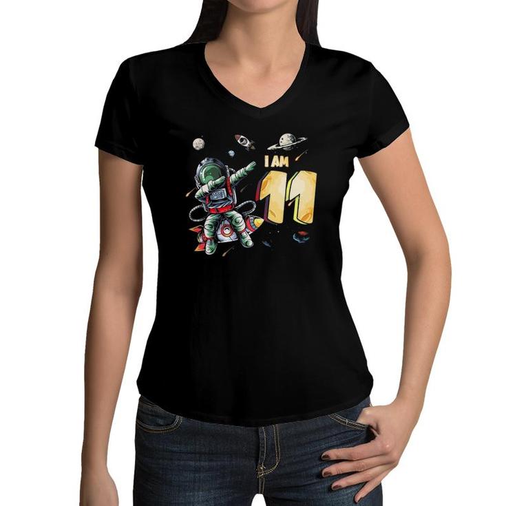 11 Years Old Birthday Boy Astronaut Space 11Th Birthday Women V-Neck T-Shirt