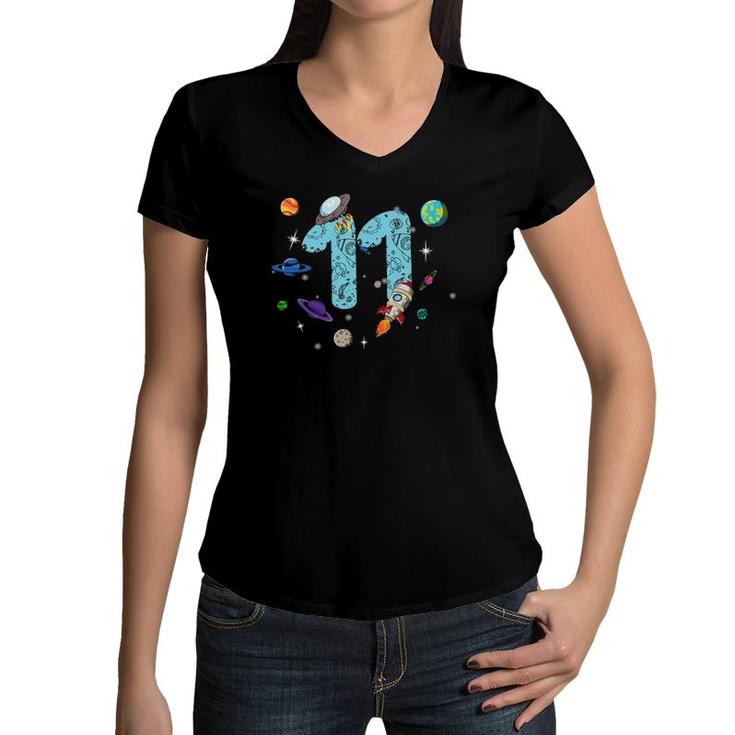 11 Years Old Birthday Boy Gifts Space 11Th Birthday Women V-Neck T-Shirt