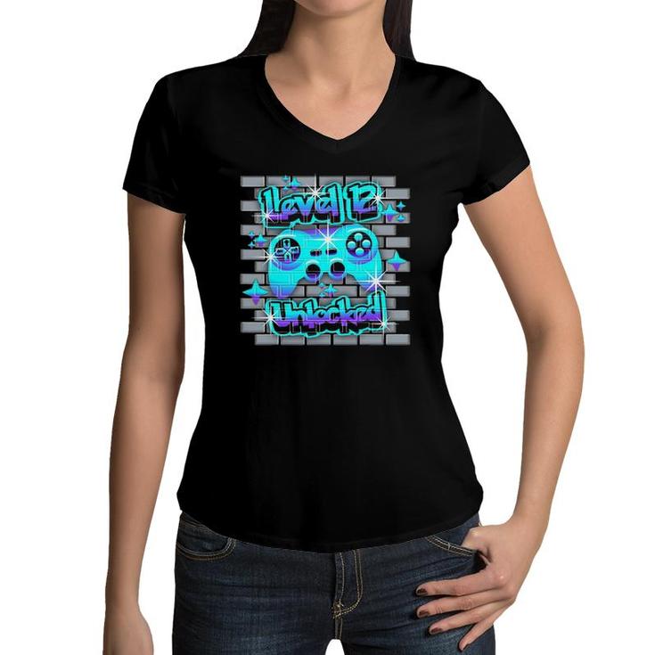 12 Years Old 12Th Video Gamer Gaming Birthday Party Boys Girl Women V-Neck T-Shirt