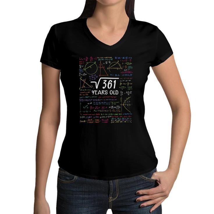 19 Birthday Boy Girl Funny Math Square Root 361  19 Years Women V-Neck T-Shirt