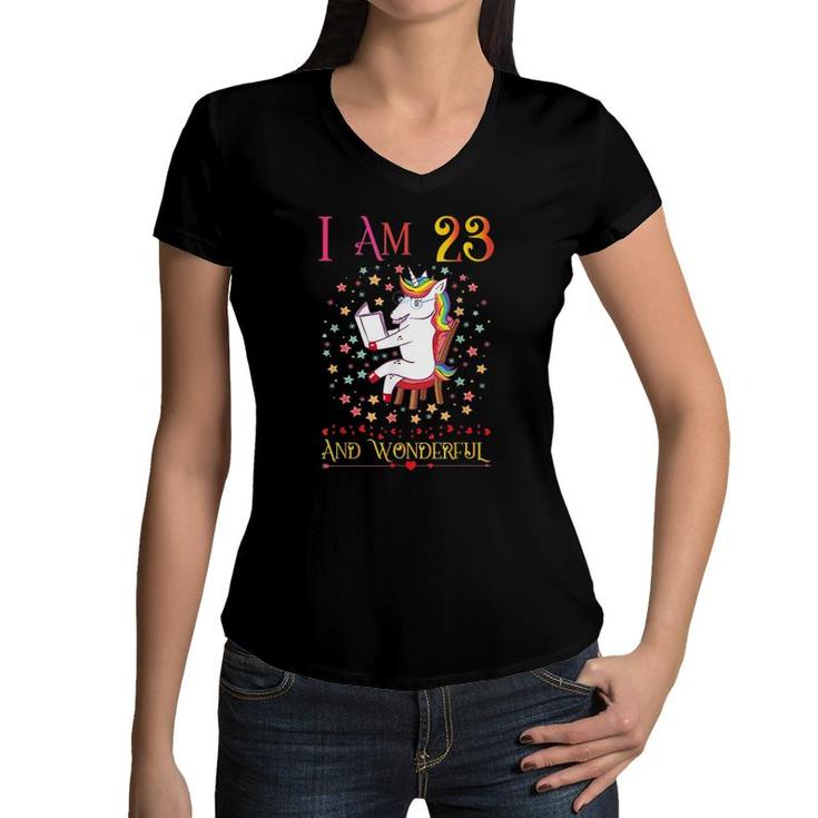 23 Years Old Gift 23Rd Birthday Girl Unicorn Teen Girls Gift Women V-Neck T-Shirt