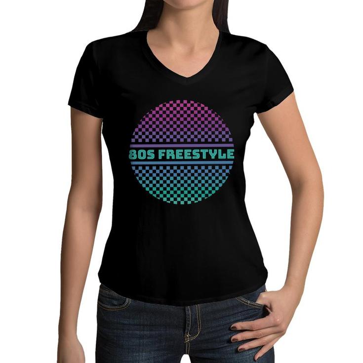 80S Freestyle I Love 80S 90S Disco Ball Music Party Women V-Neck T-Shirt