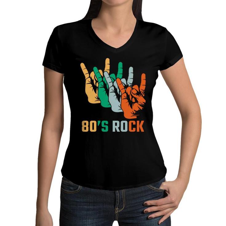 80S Rock Retro Vintage Music Lovers 80S 90S Style Women V-Neck T-Shirt