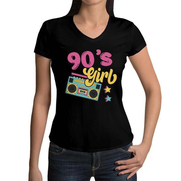 90S Party 90S Girl Party Vintage Stars Music Gift Women V-Neck T-Shirt