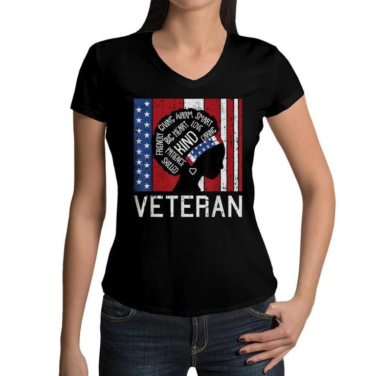 Afro Woman American Flag Veteran Patriotic Military Wife  Women V-Neck T-Shirt
