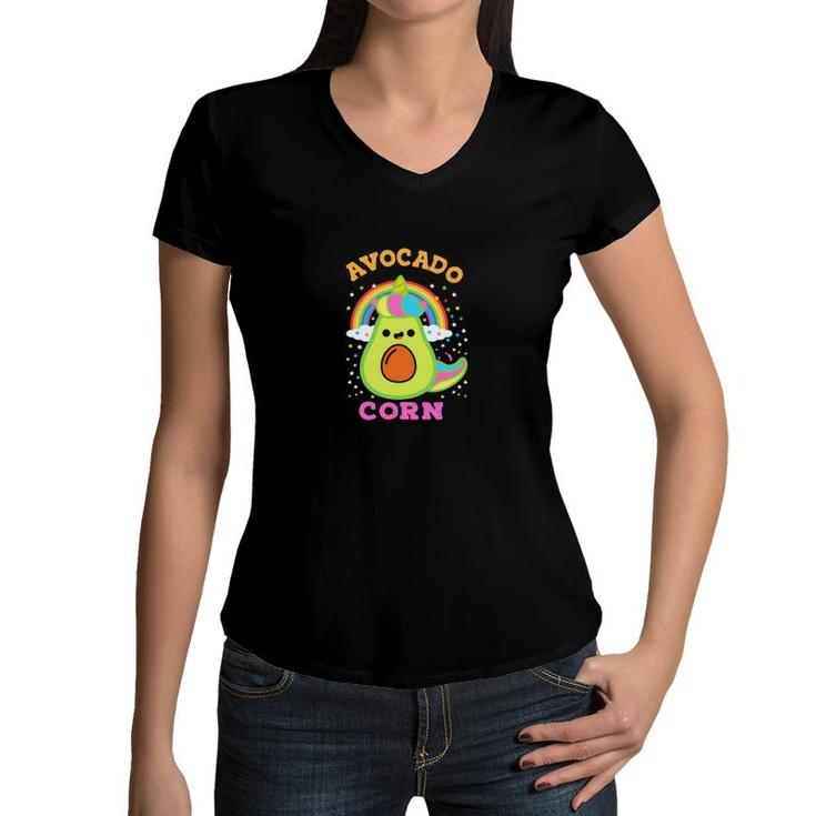 Avocado Corn With A Beautyful Smile Funny Avocado Women V-Neck T-Shirt