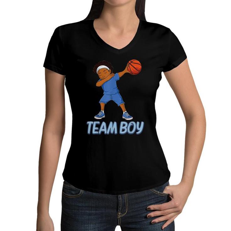 Baby Announcement Party Basketball Team Boy Gender Reveal  Women V-Neck T-Shirt
