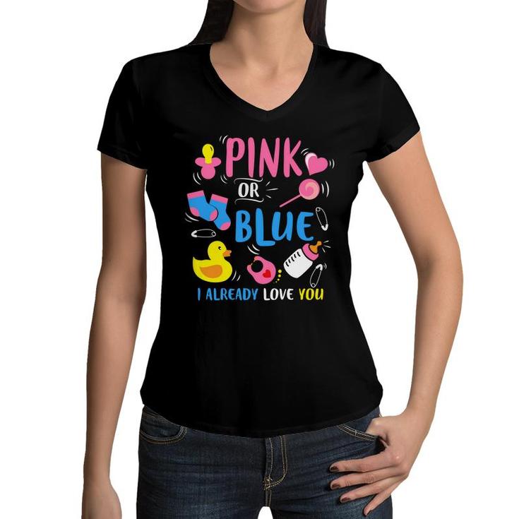 Baby Gender Reveal Party Pink Or Blue Love You Baby Gender Baby Things Women V-Neck T-Shirt