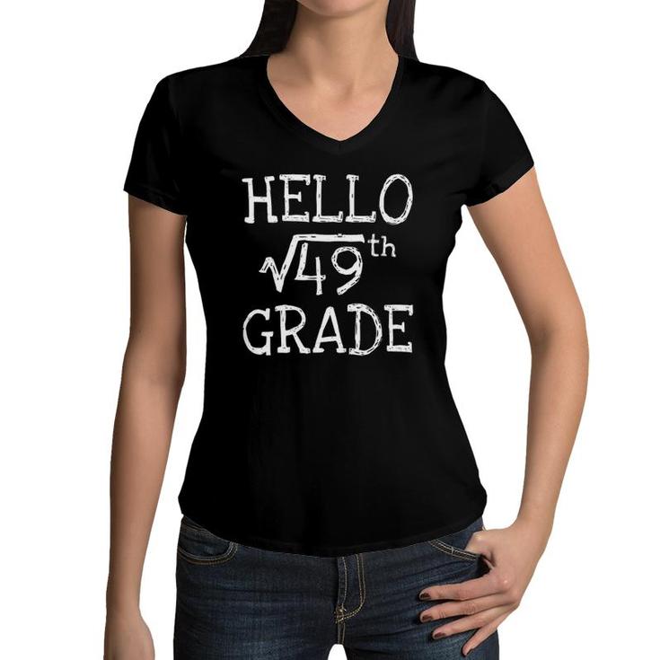 Back To School 7Th Grade Square Root Of 49 Math Kids Teacher Women V-Neck T-Shirt