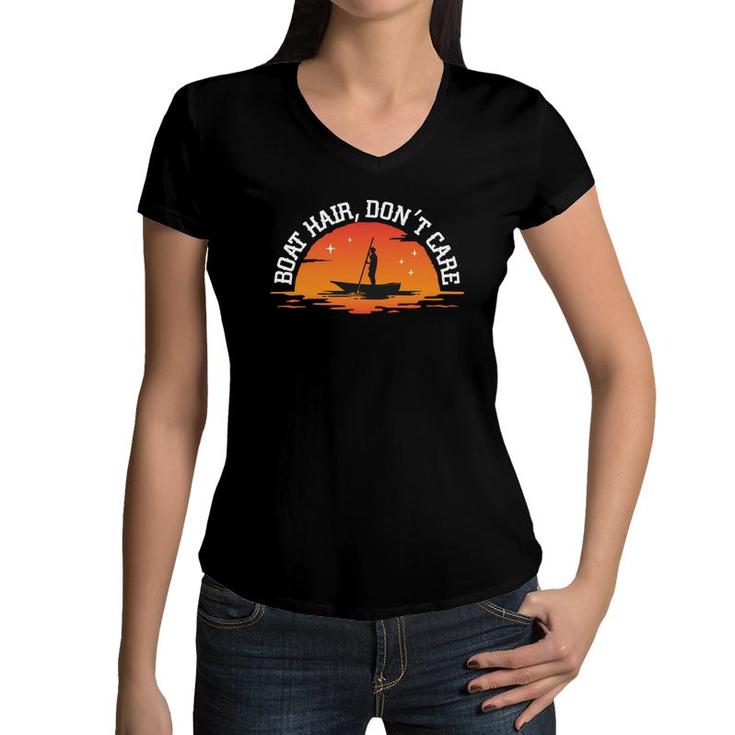 Boat Hair Dont Care Vintage Boating Retro 70S Sunset Women V-Neck T-Shirt