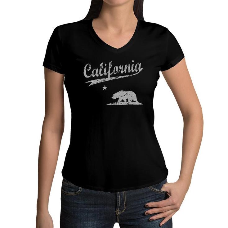 California Republic Flag Vintage Distressed Men Women Kids  Women V-Neck T-Shirt