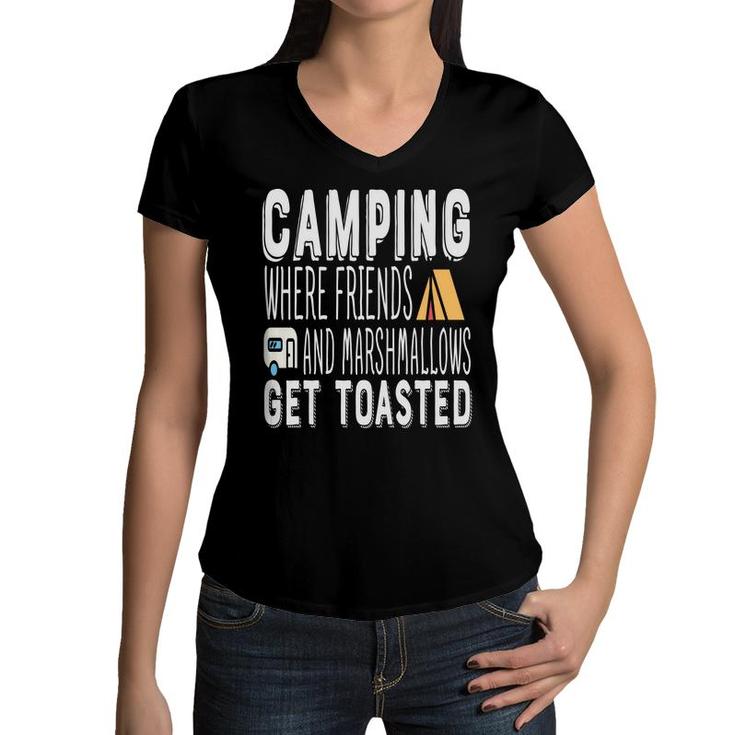 Camping Where Friends With Marshallows Get Toasted New Women V-Neck T-Shirt