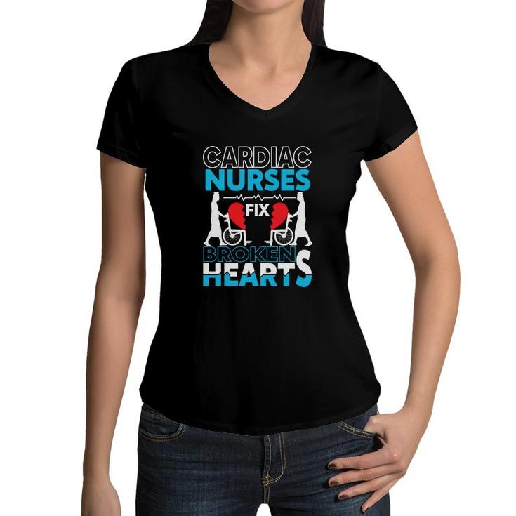 Cardiac Nurses Fix Broken Heart Nurse Graphics New 2022 Women V-Neck T-Shirt