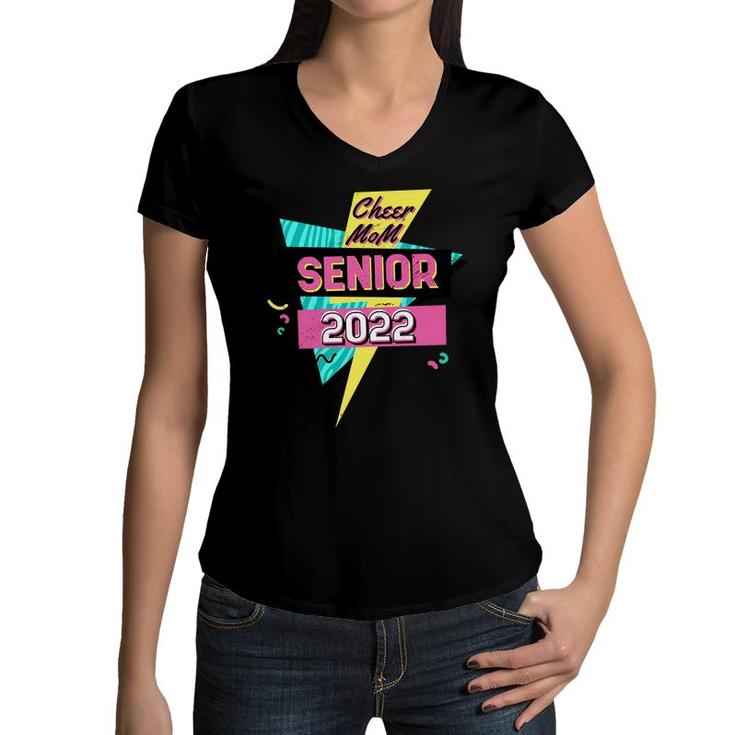 Cheer Mom Senior 2022 Proud Mom School Graduation 22 Retro  Women V-Neck T-Shirt