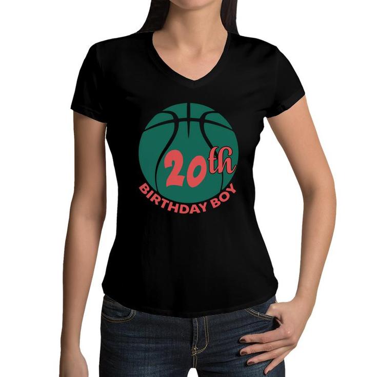 Congratuations 20Th Birthday Boy With A Gift A Ball Since 2002 Women V-Neck T-Shirt