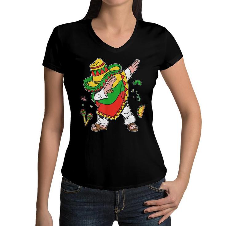 Dabbing Mexican Poncho Cinco De Mayo Boys Men Sombrero Dab  Women V-Neck T-Shirt