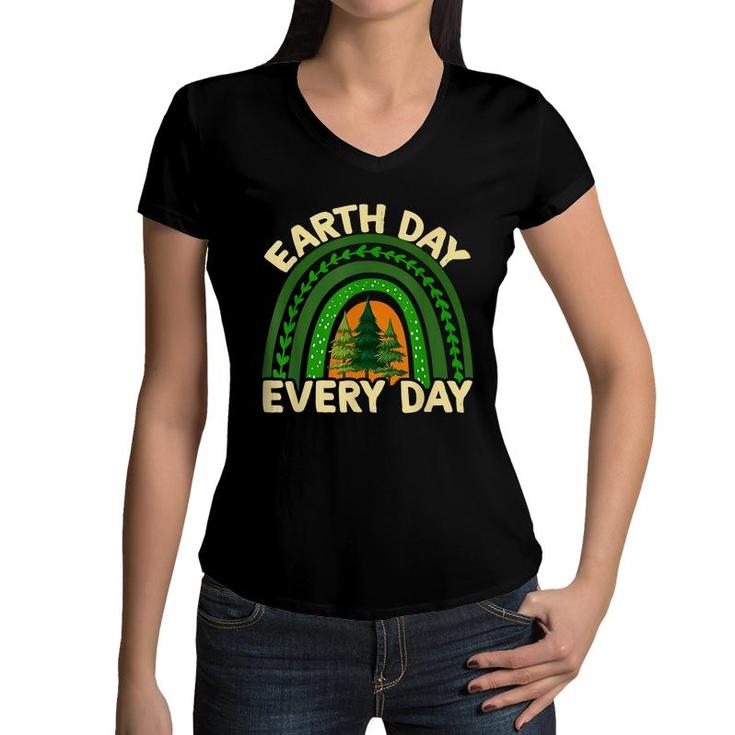 Earth Day Everyday Rainbow Pine Tree Earth Day Earth Day  Women V-Neck T-Shirt