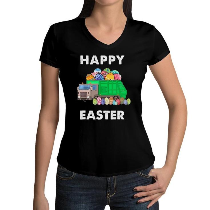 Easter Egg Garbage Truck S Men Boys Easter Bunny Basket Women V-Neck T-Shirt