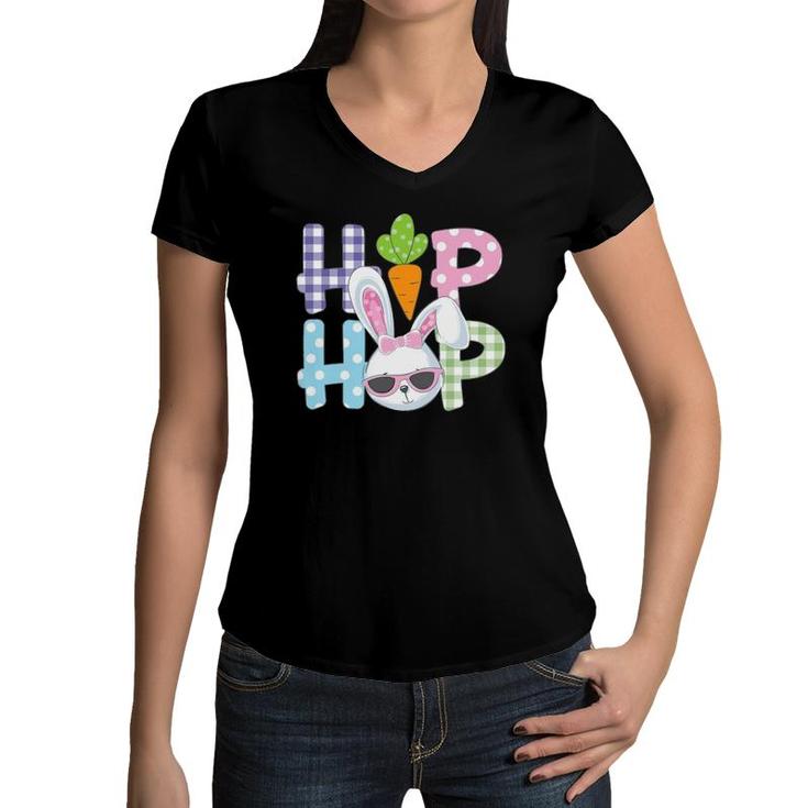 Easter  For Women Girls Hip Hop Plaid Polkadot Bunny Women V-Neck T-Shirt