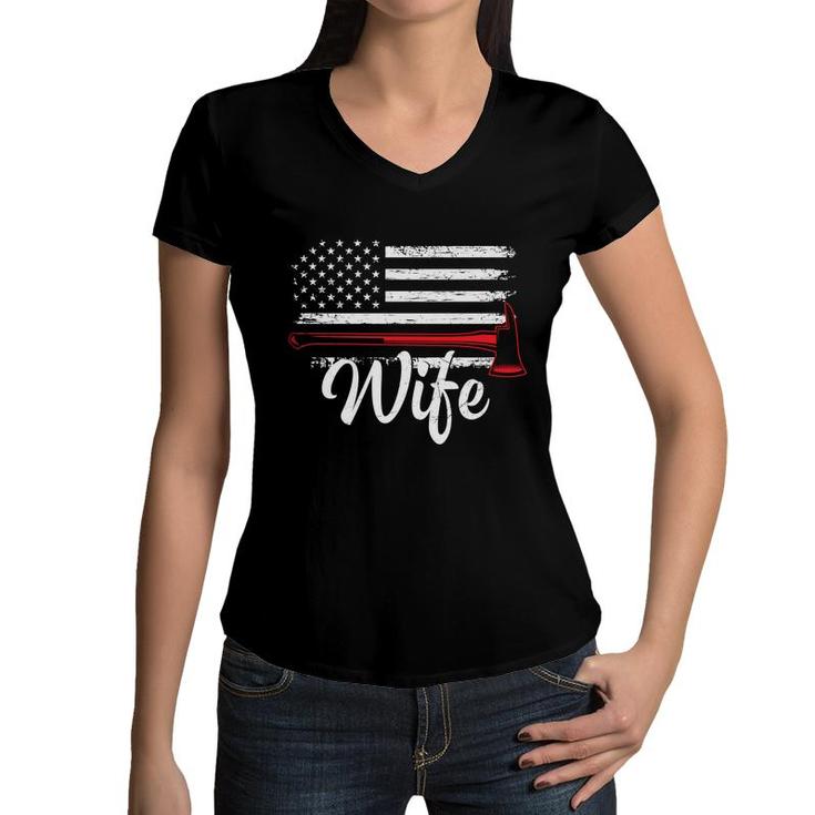 Firefighter Wife Usa Flag Meaningful Great Women V-Neck T-Shirt