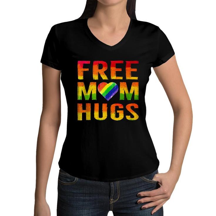 Free Mom Hugs Lgbt Gay Pride Parades Women V-Neck T-Shirt
