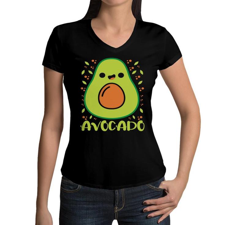 Funny Avocado Happy Avocado Green Color Women V-Neck T-Shirt