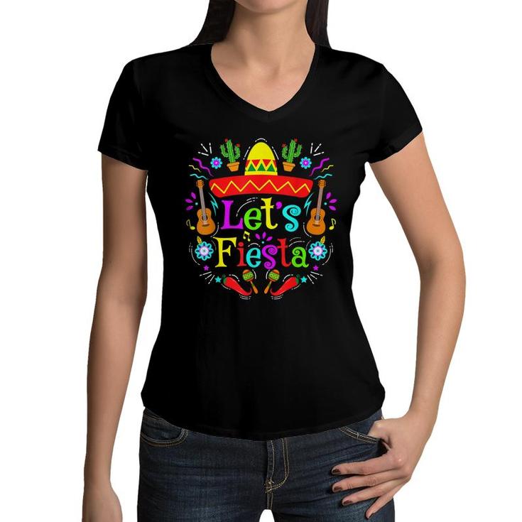 Funny Cinco De Mayo Cactus Lets Fiesta Mexican Fiesta Party  Women V-Neck T-Shirt