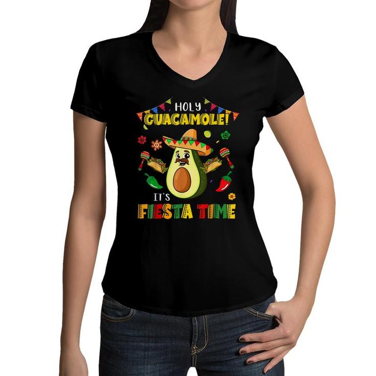Funny Cinco De Mayo Holy Guacamole Its Fiesta Time Avocado  Women V-Neck T-Shirt