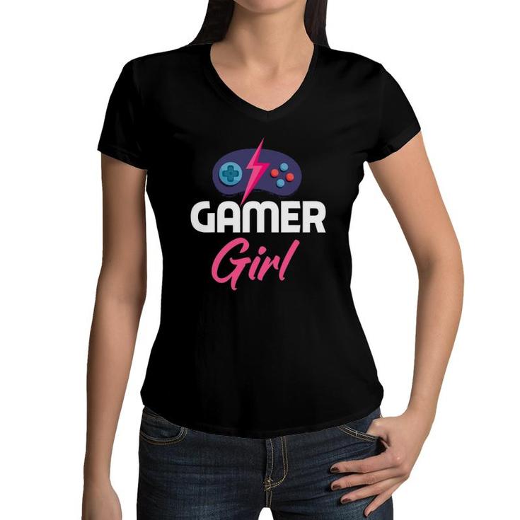 Funny Gamer Girl Video Games Funny Gaming Lover Gift Women V-Neck T-Shirt
