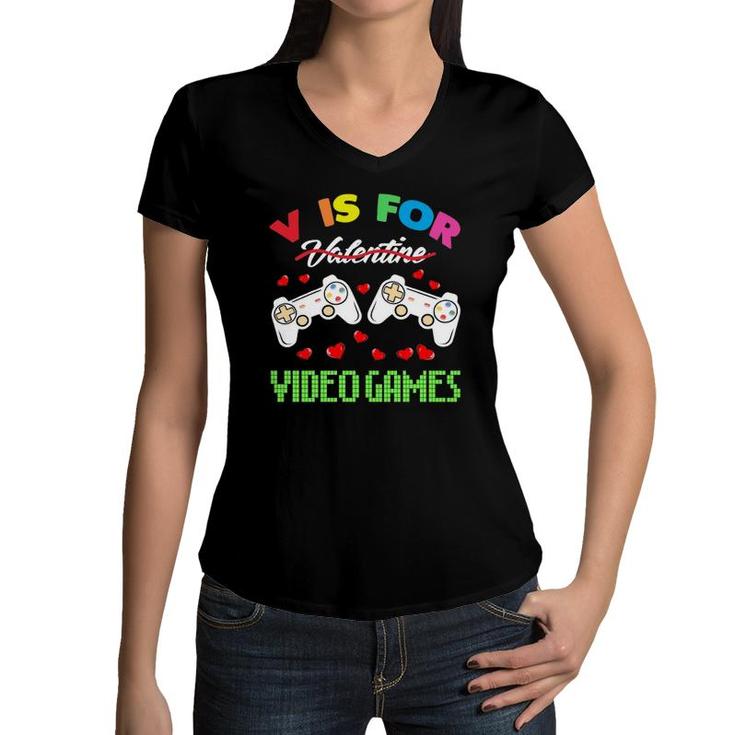 Funny Video Games Lover Valentine Day S For Kids Boys Women V-Neck T-Shirt
